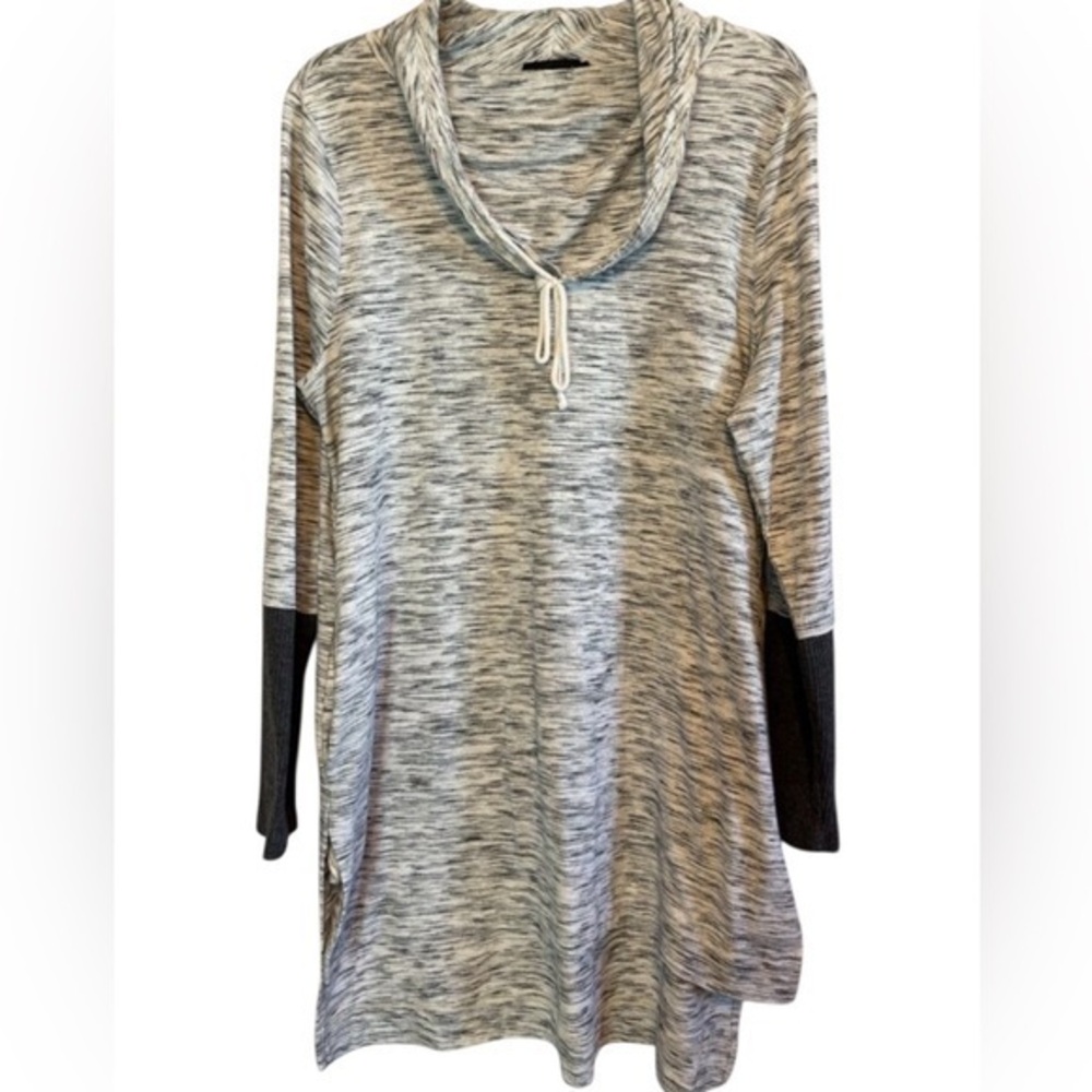 Doe & Rae Black & Gray Draw String Neck Long Tunic Leggings Top Shirt
